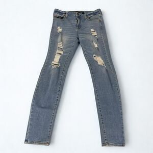 Aeropostale Jeans Women 10 Long Skinny Distressed Stretch Denim Blue Ripped